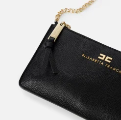 Borse A Spalla|Elisabetta Franchi Miniborsa baguette a tracolla in pelle con lettering Nero