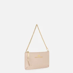 Borse A Spalla|Elisabetta Franchi Miniborsa baguette a tracolla in pelle con lettering Carne