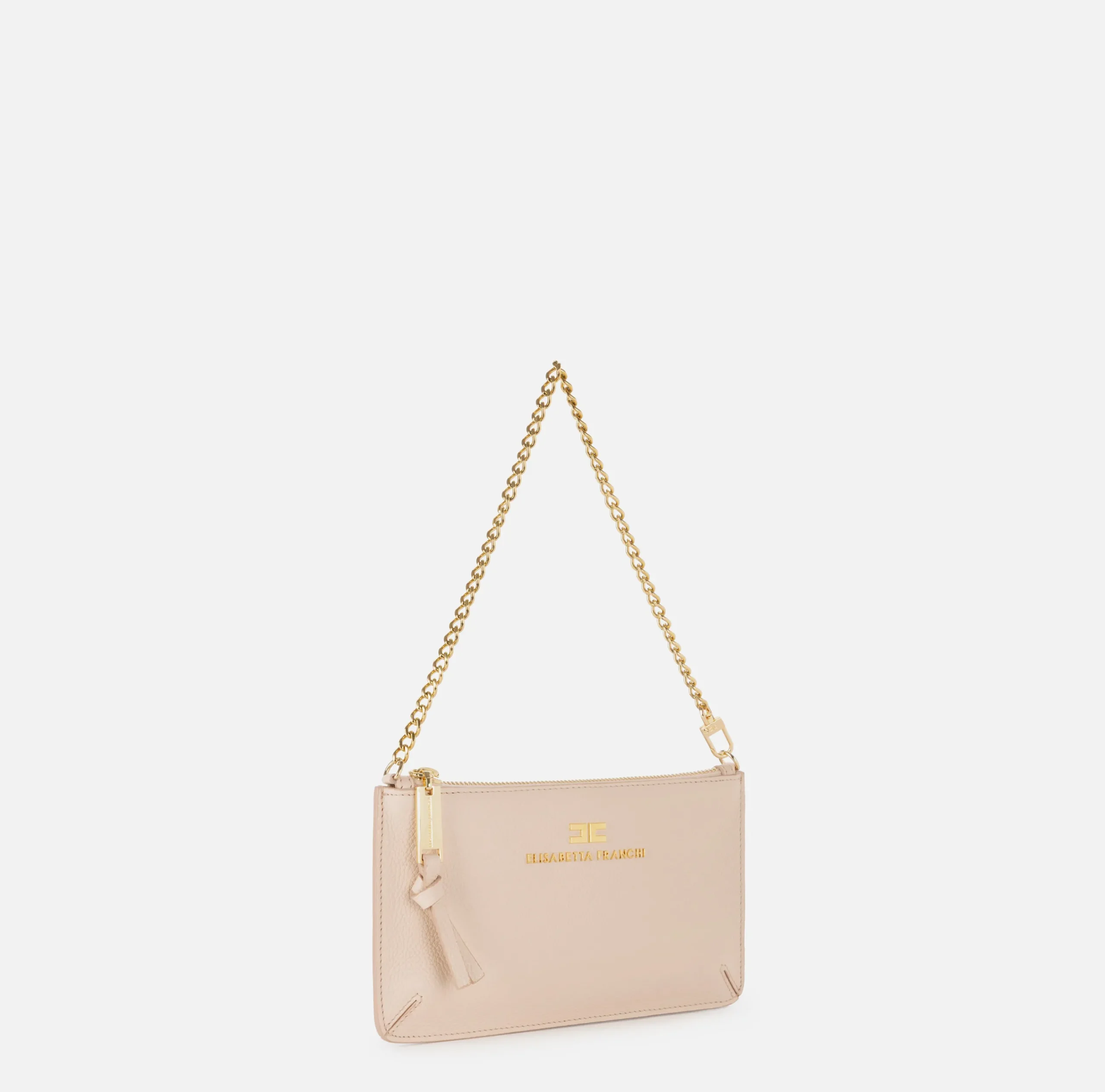 Borse A Spalla|Elisabetta Franchi Miniborsa baguette a tracolla in pelle con lettering Carne