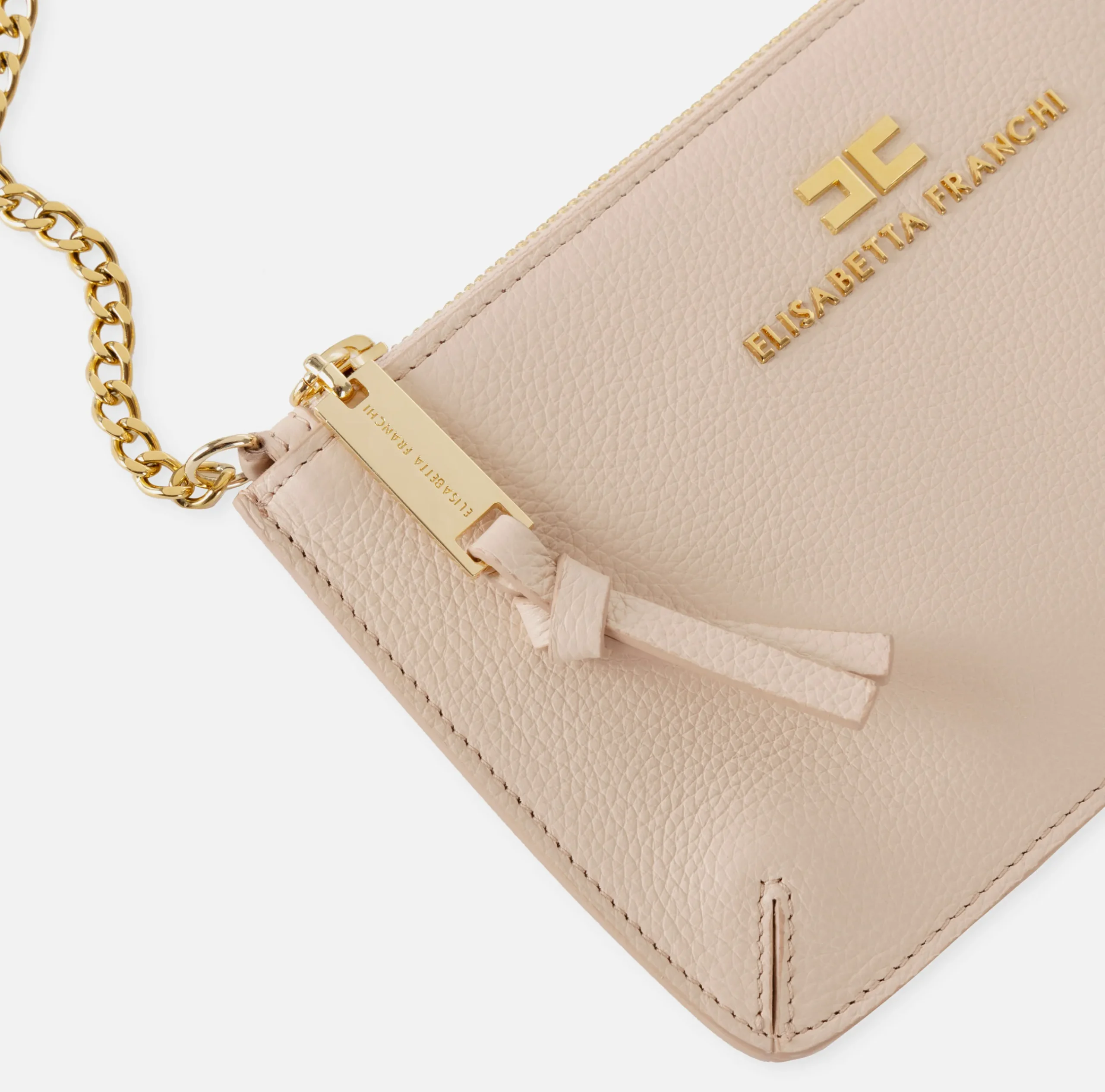 Borse A Spalla|Elisabetta Franchi Miniborsa baguette a tracolla in pelle con lettering Carne