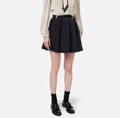 Gonne|Elisabetta Franchi Minigonna a pieghe in nylon tecnico con zip Nero