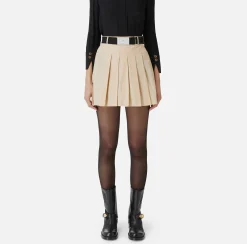 Gonne|Elisabetta Franchi Minigonna a pieghe in nylon tecnico leggero Crema