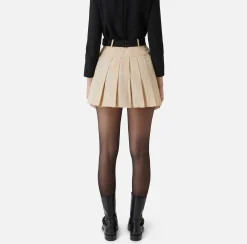 Gonne|Elisabetta Franchi Minigonna a pieghe in nylon tecnico leggero Crema