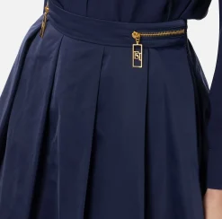Gonne|Elisabetta Franchi Minigonna a pieghe in nylon tecnico con zip Navy