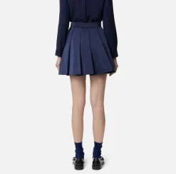 Gonne|Elisabetta Franchi Minigonna a pieghe in nylon tecnico con zip Navy