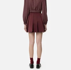 Gonne|Elisabetta Franchi Minigonna a pieghe in nylon tecnico con zip RougeNoir