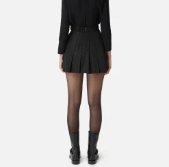 Gonne|Elisabetta Franchi Minigonna a pieghe in nylon tecnico leggero Nero