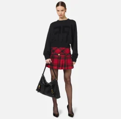 Gonne|Elisabetta Franchi Minigonna a pieghe in tartan di lana RedPassion/Nero