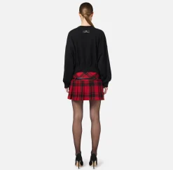 Gonne|Elisabetta Franchi Minigonna a pieghe in tartan di lana RedPassion/Nero