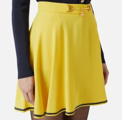 Gonne|Elisabetta Franchi Minigonna a ruota in crêpe con morsetto Mimosa/Navy