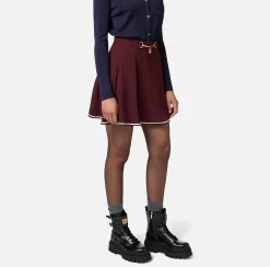 Gonne|Elisabetta Franchi Minigonna a ruota in crêpe con morsetto RougeNoir/Burro