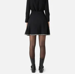 Gonne|Elisabetta Franchi Minigonna a ruota in crêpe con morsetto Nero/Burro