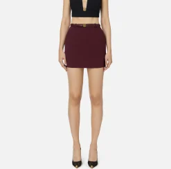 Gonne|Elisabetta Franchi Minigonna in crêpe con cintura e ricamo RougeNoir