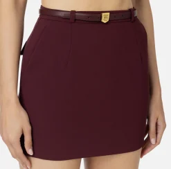 Gonne|Elisabetta Franchi Minigonna in crêpe con cintura e ricamo RougeNoir