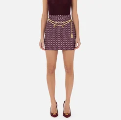 Tailleur|Gonne|Elisabetta Franchi Minigonna in crêpe stampa rombo con catena RougeNoir/Burro