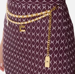 Tailleur|Gonne|Elisabetta Franchi Minigonna in crêpe stampa rombo con catena RougeNoir/Burro