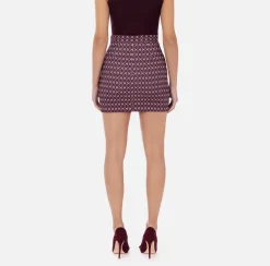 Tailleur|Gonne|Elisabetta Franchi Minigonna in crêpe stampa rombo con catena RougeNoir/Burro