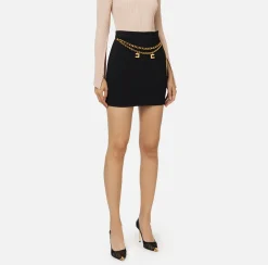 Gonne|Tailleur|Elisabetta Franchi Minigonna in crêpe stretch con cintura Nero