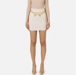 Gonne|Tailleur|Elisabetta Franchi Minigonna in crêpe stretch con cintura Burro