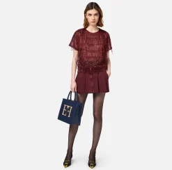 Gonne|Elisabetta Franchi Minigonna in denim plissé RougeNoir