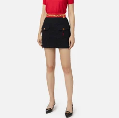 Gonne|Elisabetta Franchi Minigonna in tweed con tasche Nero/RedPassion