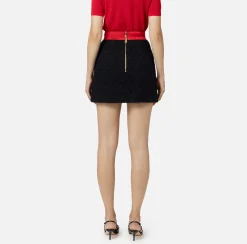 Gonne|Elisabetta Franchi Minigonna in tweed con tasche Nero/RedPassion