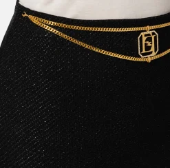 Gonne|Elisabetta Franchi Minigonna in tweed laminato con accessorio logo Nero