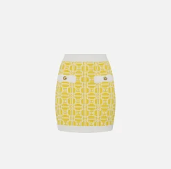 Gonne|Elisabetta Franchi Minigonna in viscosa jacquard con logo Mimosa/Avorio