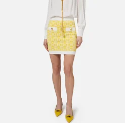 Gonne|Elisabetta Franchi Minigonna in viscosa jacquard con logo Mimosa/Avorio