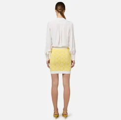 Gonne|Elisabetta Franchi Minigonna in viscosa jacquard con logo Mimosa/Avorio