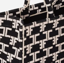 Borse A Mano|Elisabetta Franchi Monogram Tote Large Nero/Burro