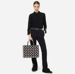 Borse A Mano|Elisabetta Franchi Monogram Tote Medium Nero/Burro