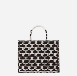 Borse A Mano|Elisabetta Franchi Monogram Tote Medium Nero/Burro