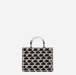 Borse A Mano|Elisabetta Franchi Monogram Tote Small Nero/Burro