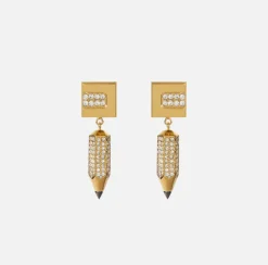 Bijoux|Elisabetta Franchi Orecchini con strass a forma di matita OroGiallo