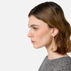 Bijoux|Elisabetta Franchi Orecchini in metallo con placca logo quadrata OroGiallo