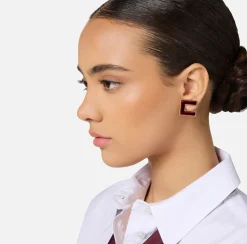 Bijoux|Elisabetta Franchi Orecchini logo in metallo dorato e velluto OroGiallo/RougeNoir