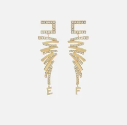 Bijoux|Elisabetta Franchi Orecchini logo in metallo dorato e strass design zig zag OroGiallo
