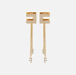 Bijoux|Elisabetta Franchi Orecchini logo in strass con pendenti OroGiallo