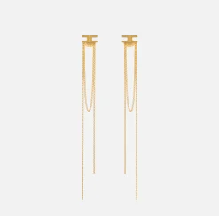 Bijoux|Elisabetta Franchi Orecchini logo pendenti in metallo OroGiallo