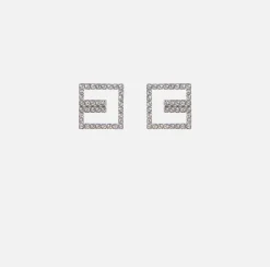 Bijoux|Elisabetta Franchi Orecchini outline logo in strass Silver/Crystal