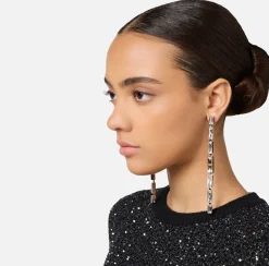 Bijoux|Elisabetta Franchi Orecchini pendenti con cristalli rettangolari Silver/Crystal