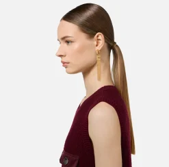 Bijoux|Elisabetta Franchi Orecchini Pendenti Con Logo Oro