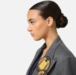 Bijoux|Elisabetta Franchi Orecchini pendenti in metallo con logo rettangolare OroGiallo