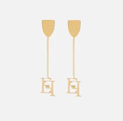 Bijoux|Elisabetta Franchi Orecchini pendenti in metallo con stemma logo OroGiallo