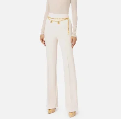 Pantaloni E Shorts|Elisabetta Franchi Pantalone a palazzo in crêpe stretch con cintura Burro