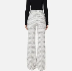 Tailleur|Pantaloni E Shorts|Elisabetta Franchi Pantalone a palazzo in crêpe stampa rombo con catena Burro/Nero