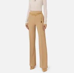Pantaloni E Shorts|Elisabetta Franchi Pantalone a palazzo in crêpe stretch con cintura Camel