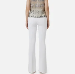 Pantaloni E Shorts|Elisabetta Franchi Pantalone a zampa in crêpe con fascione in raso Avorio