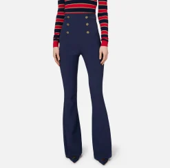 Pantaloni E Shorts|Elisabetta Franchi Pantalone a zampa in crêpe con fascione in raso Navy